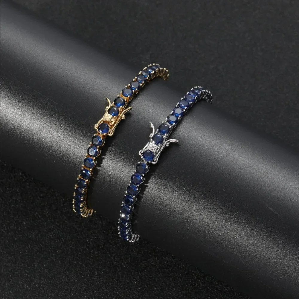 14K Gold Womens 2ct Blue Sapphire Gemstone Tennis Bracelet 14 K Silver Jewelry - Picture 6 of 7
